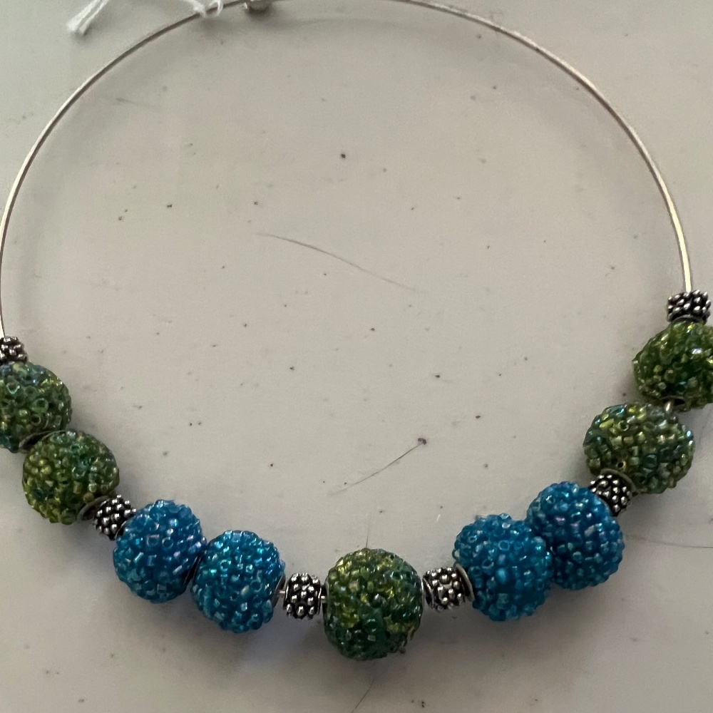 Blue and Green Beaded Balls Choker